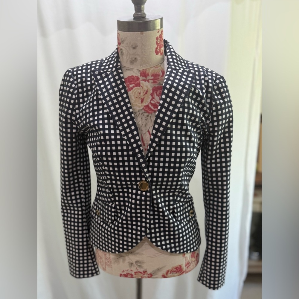 Tory Burch Navy and White Gingham Blazer, Y2k Vintage